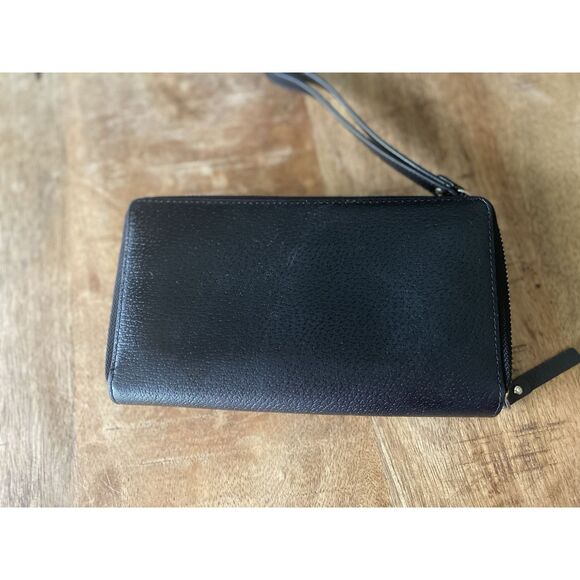 Kate Spade Black Pebbled Leather Zip Around Wristlet Wallet Double Zip - Picture 2 of 9